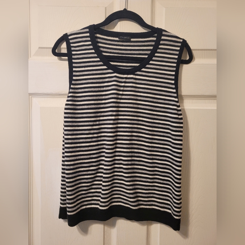 Talbots black, gray, and white striped sleeveless cahsmere top size M